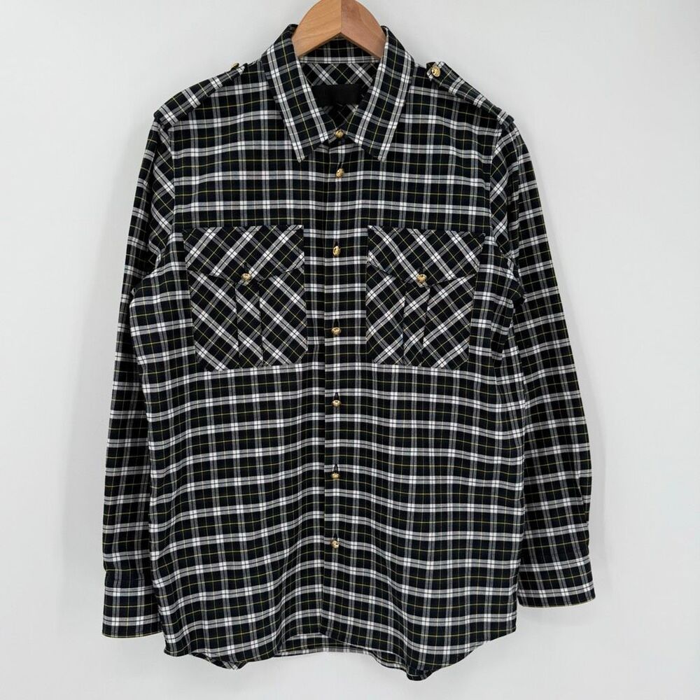 NILI‎ LOTAN Jeanette Plaid Button Down Top Gold Crest Buttons Women Medium Green